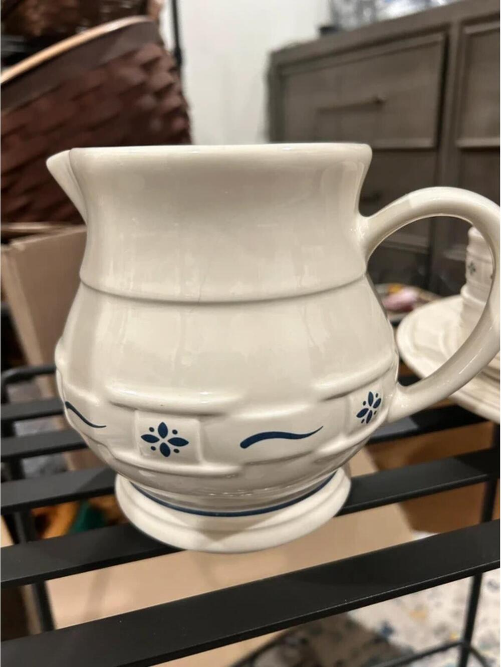 Longaberger pottery pitcher classic blue